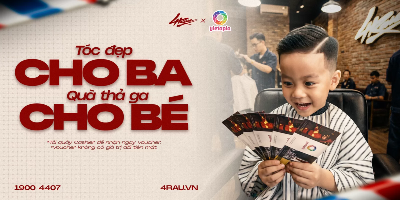 4RAU Barber x Vietopia: Đặc quyền "Tạo hình phong cách - Trải nghiệm tương lai" cho bé với ưu đãi 25%